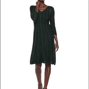 Nine West Forest Green Cable Knit Sweater Dress